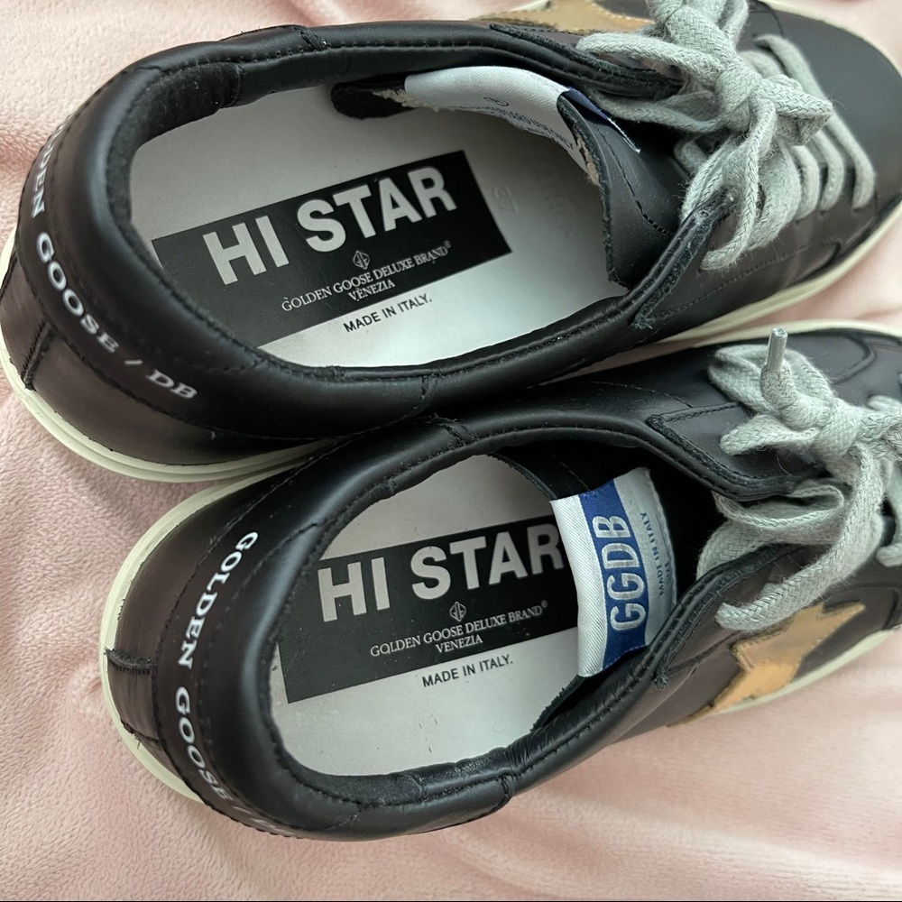 Golden Goose Black Hi Star Sneakers with Gold Star | US Size 7 - Picture 10 of 16